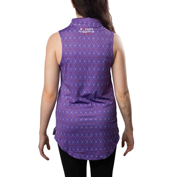 Ladies Sleeveless Argyle Golf Polo - Purple