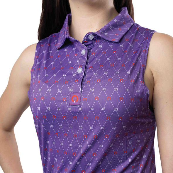 Ladies Sleeveless Argyle Golf Polo - Purple