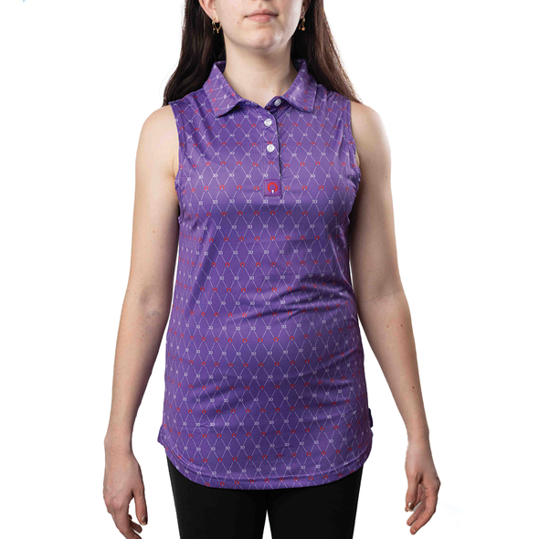 Ladies Sleeveless Argyle Golf Polo - Purple