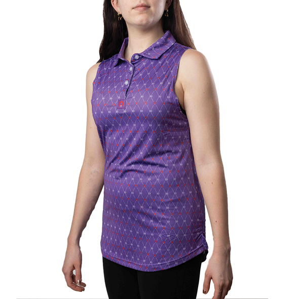 Ladies Sleeveless Argyle Golf Polo - Purple